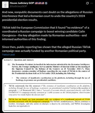 MarioNawfal's tweet image. 🇷🇴 So the whole “Russian interference” excuse used to cancel Romania’s 2024 election? It’s falling apart.

TikTok told the EU it found no evidence of a coordinated Russian campaign backing Călin Georgescu.

That claim was used by Romanian authorities to shut down the election and