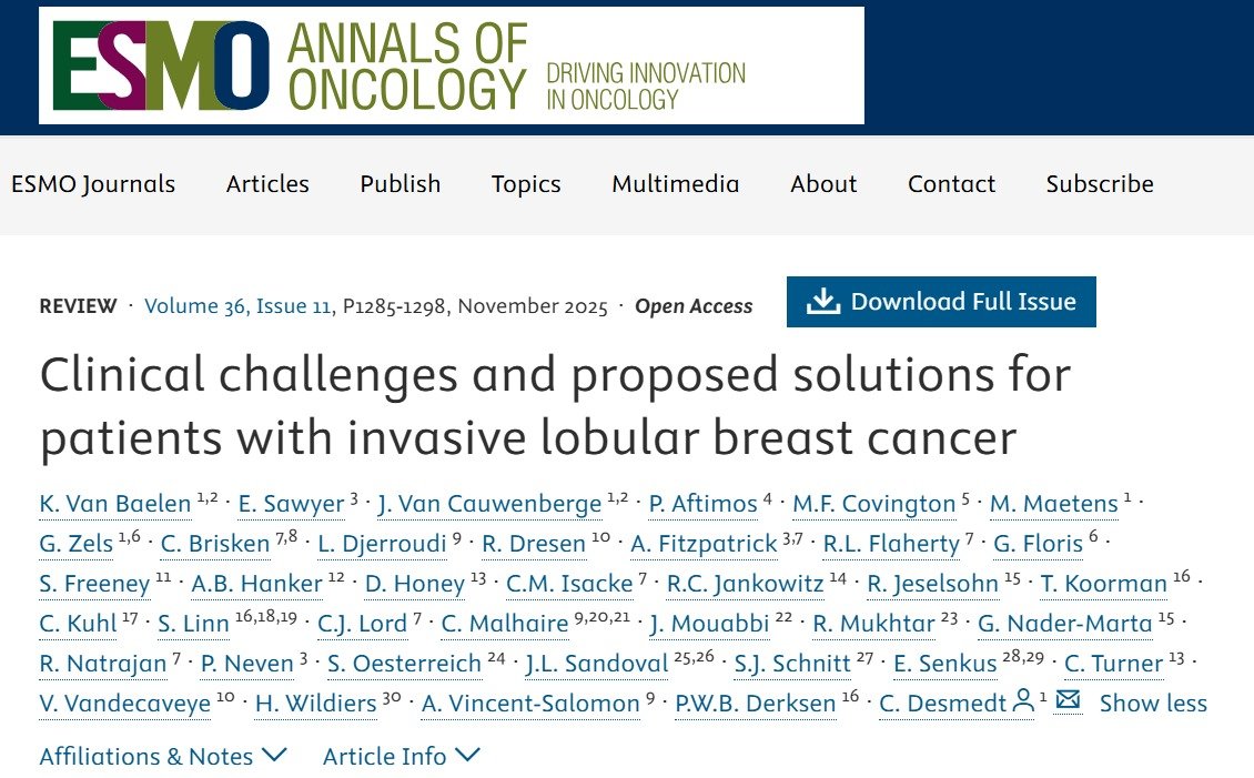 OpenMedInsights's tweet photo. Invasive Lobular Breast Cancer (ILBC): unmet needs, real solutions
Authors: Van Baelen, Sawyer, Van Cauwenberge, Aftimos, Covington, Maetens et al.
📖 @Annals_Oncology
🔗 https://t.co/U83BLGdDXV
New open-access review in Annals of Oncology dissects why ILBC remains a clinical challenge—and how we can do better.

Key messages
🟢 ILBC is biologically distinct from ductal cancer → one-size-fits-all approaches fail
🟢 Imaging underestimates disease extent → implications for surgery & local control
🟢 Unique metastatic patterns demand tailored surveillance strategies
🟢 Endocrine sensitivity ≠ endocrine simplicity: resistance mechanisms matter
🟢 Urgent need for ILBC-specific trials, biomarkers & therapeutic strategies

A must-read roadmap for improving outcomes in this underserved breast cancer subtype.
@LoiSher @GaiaGriguolo @CathyEngMD @AnaCSalgado @TheCrick @royalmarsden
#BreastCancer #ILBC #OncologyResearch #PrecisionOncology #AnnalsOfOncology #MedicalOncology