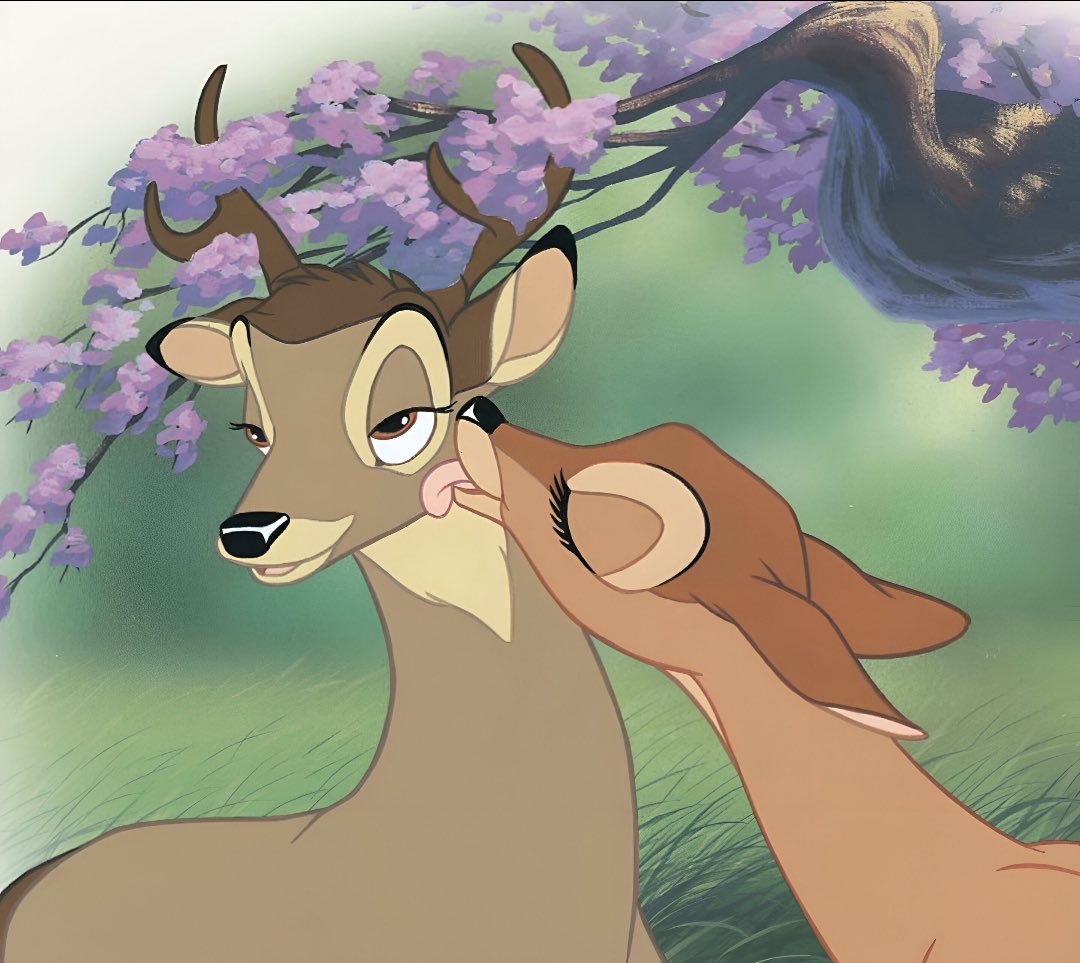 I upscaled this image of Bambi and faline being Twitterpated lovely scene. #bambi