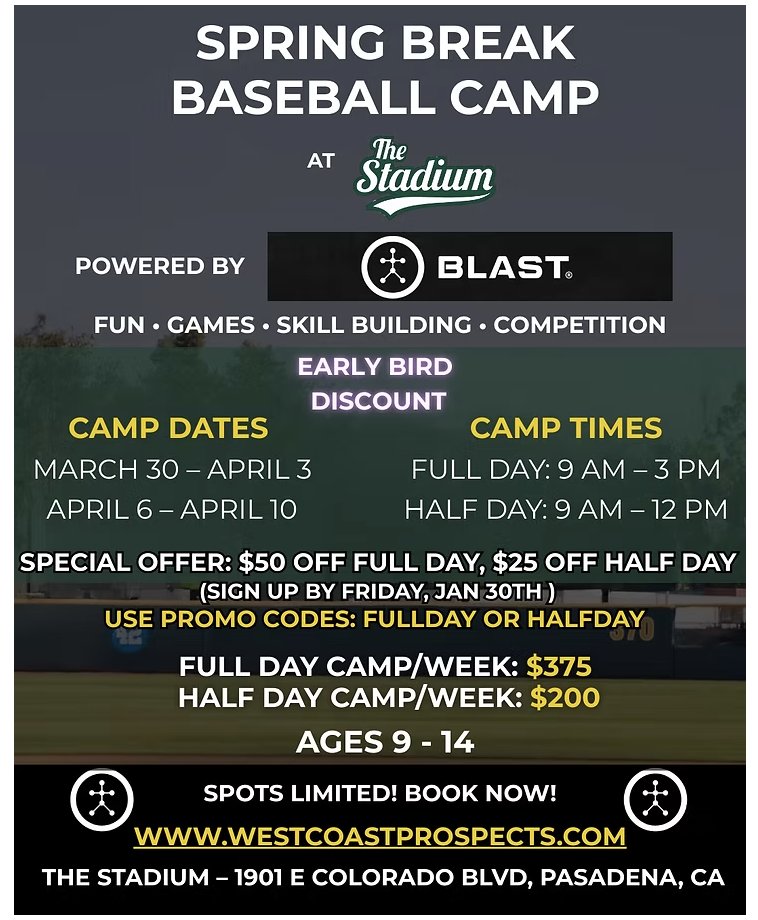 Joshmorales10's tweet photo. SPRING BREAK BASEBALL CAMP!! ⚾️

Book here and sharpen your skills over the break @ THE STADIUM in Pasadena, CA. Spots Limited 

https://t.co/tDFCIMqc2x https://t.co/aY2voPDbdP