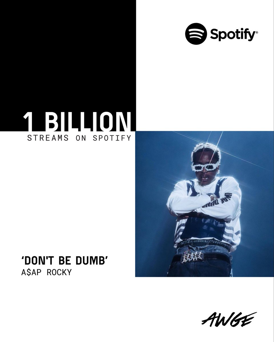 Congrats to <a href="/asvpxrocky/">LORD FLACKO JODYE II</a> on his album ‘DON’T BE DUMB’ surpassing a billion streams on Spotify!