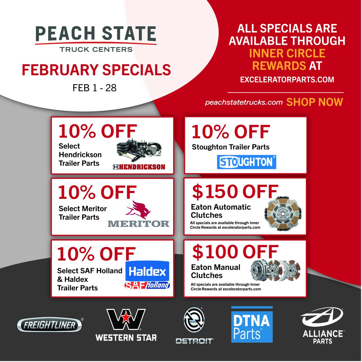 Bham_Freight's tweet photo. 🚛 February Parts Specials are here at Peach State Truck Centers. From routine maintenance to repairs, get the parts you need at great prices. Stop by your nearest location or call our parts team.

📅 February 1 to 28
🔗 https://t.co/R1i084YHBk 

#PeachStateTruckCenters https://t.co/saBltrpCcJ
