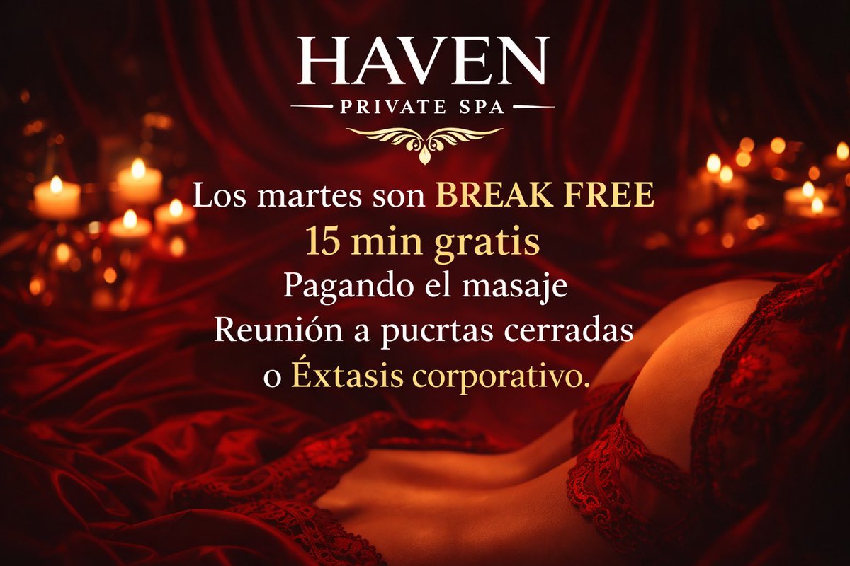spahav23's tweet photo. Los martes se rompen las reglas… ✨
En Haven Private Spa, el placer se extiende.
Disfruta 15 minutos gratis al elegir Reunión a Puertas Cerradas o Éxtasis Corporativo #spacdmx #masajesparaellos #tantrico #MexicoCity #masajeshot https://t.co/Dwuy4KaAd6