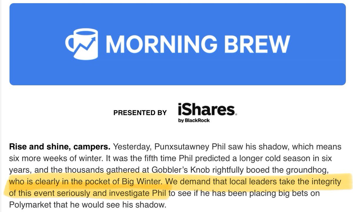 AlissaKrinsky's tweet image. Gotta hand it to @MorningBrew for the courage to speak truth to power!  I looking forward to the ensuing investigation!  😆 #EnoughWinter
