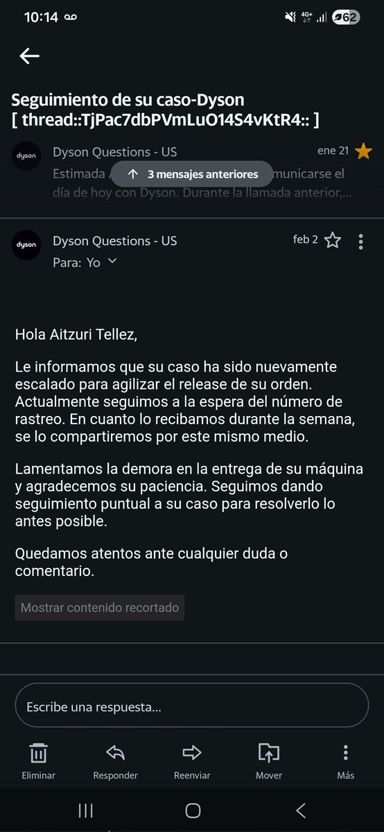 aitellez's tweet photo. Esto es inaceptable. Solicito solución inmediata y un compromiso de fecha, o la intervención de @Profeco @AtencionProfeco @Dyson @DysonMexico https://t.co/J4c7XV3are