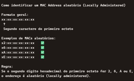 brainworkblog's tweet photo. 🧩 Você sabe identificar um MAC Address aleatório?

Nem todo endereço MAC é fixo. Muitos dispositivos — especialmente smartphones — usam endereços MAC aleatórios (Locally Administered) para proteger a privacidade e evitar rastreamento em redes Wi-Fi públicas.

Mas como saber se um endereço é aleatório?
👉 Basta olhar o segundo caractere hexadecimal do MAC.

Se for 2, 6, A ou E, o dispositivo está usando um MAC Address localmente administrado.

Exemplo:
x2:xx:xx:xx:xx:xx
x6:xx:xx:xx:xx:xx
xA:xx:xx:xx:xx:xx
xE:xx:xx:xx:xx:xx

🔍 Quer identificar isso automaticamente?
Use esta regex simples:

^[0-9a-fA-F][26aeAE]

💡 Essa prática melhora a privacidade, mas pode impactar políticas de controle de acesso em redes corporativas — especialmente em ambientes BYOD.

📡 Resumo rápido:

MAC aleatório = mais privacidade, menos rastreamento

Segundo dígito 2, 6, A ou E = endereço local

Útil para auditorias e monitoramento de redes

🔒 Equilíbrio é tudo:
Privacidade do usuário e controle de rede precisam coexistir. Saber identificar MACs aleatórios é o primeiro passo.

Post completo no blog.

#Segurança #Redes #Cibersegurança #WiFi #Privacidade #Networking #Regex #MACAddress #TechTips #Brainwork