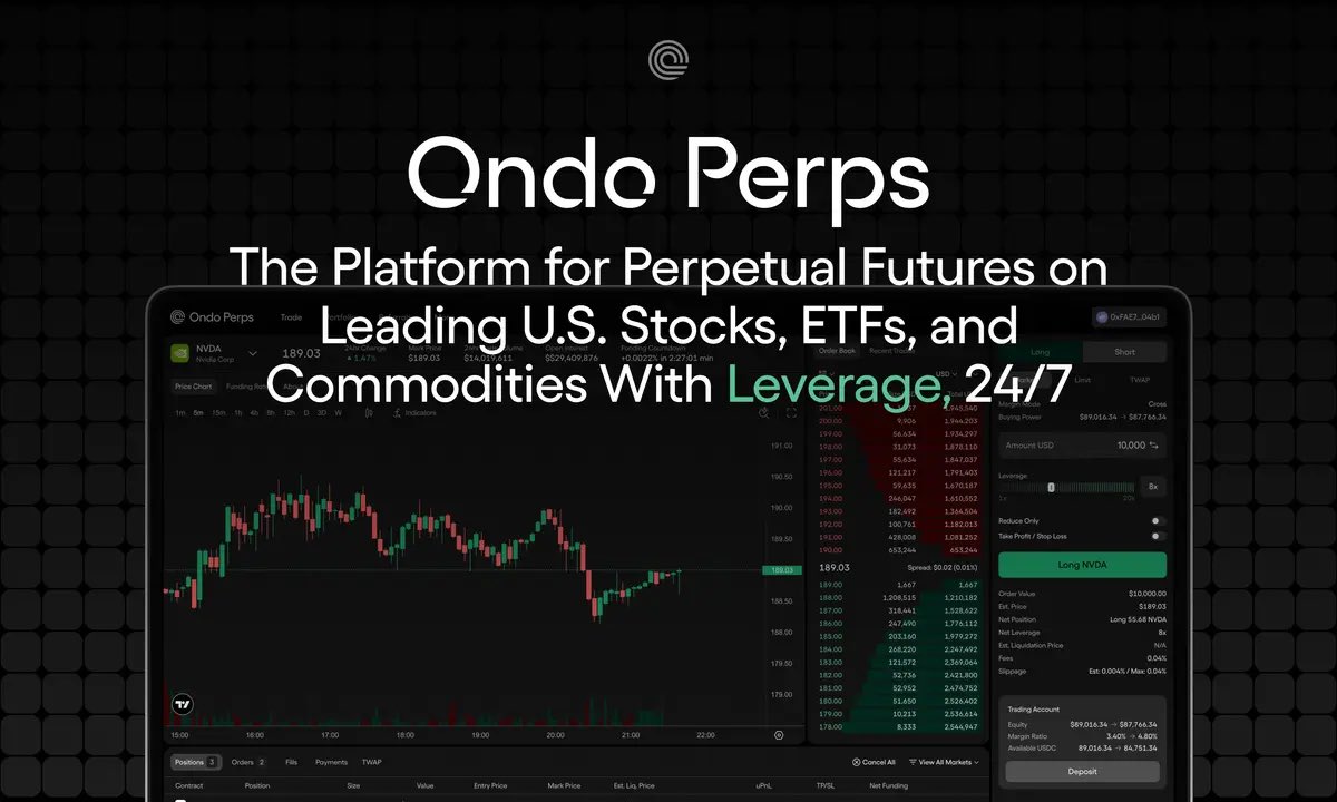 Crypto_ED7's tweet photo. $ONDO has officially launched Ondo Perps 🔥

$ONDO Perps lets you trade perpetual futures on major U.S. stocks & ETFs — 24/7.

No market hours. No traditional broker. Just onchain access.

→ Use tokenized securities as collateral
→ Cross-collateralize positions
→ Up to 20x leverage
→ Deep liquidity + serious capital efficiency

And it’s available to users outside the U.S.

This is a glimpse of where markets are heading Tokenization is the future and $ONDO is leading it 🔥