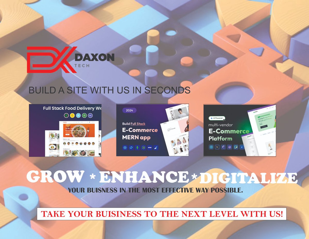 DaxonTech's tweet photo. Your business deserves more than just social media.
We build:
✔ E-commerce websites
✔ Business websites
✔ Custom web applications

Message us to take your business to the next level.

#SmallBusiness #Ecommerce #DigitalTransformation https://t.co/DYwemSohm4