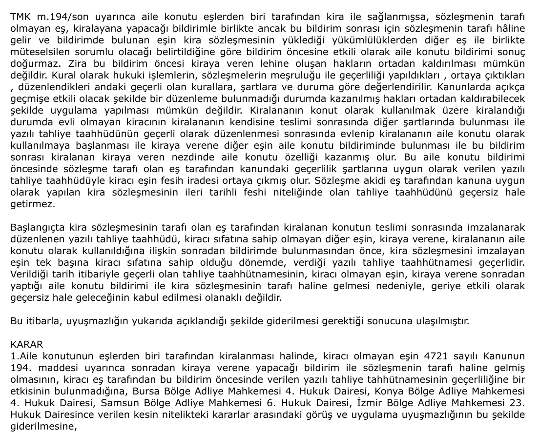 Yargıtay 3 HD 2025/3374 E 2025/4997 K 20.10.2025 kararı ile sözleşmenin tarafı olmayan eşin yaptığı aile konutu bildiriminin taahhütnameye etkisi olmadığı konusunda görüş bildirdi. Hadi hayırlısı, karışsın ortalık