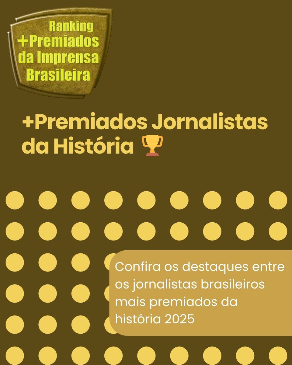 JornalistaseCia's tweet photo. Após analisar 214 prêmios de jornalismo, nacionais e internacionais, o Ranking +Premiados da Imprensa Brasileira aponta os +Premiados Jornalistas da História.

👉Leia mais: https://t.co/euqmEbeYaB https://t.co/3ddfBb2WdD