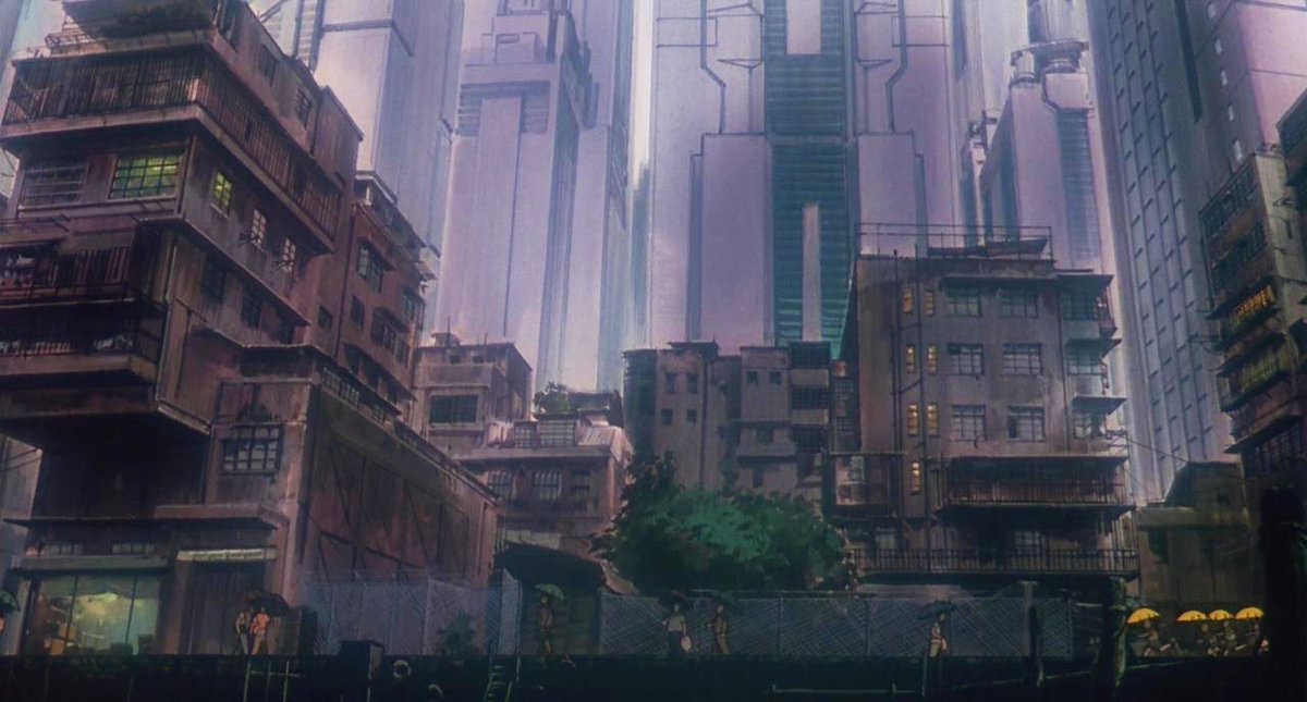 SciFiArchives's tweet photo. The stunning urban landscapes of Mamoru Oshii's 'Ghost in the Shell' (1995) https://t.co/VJUpJLLAe3
