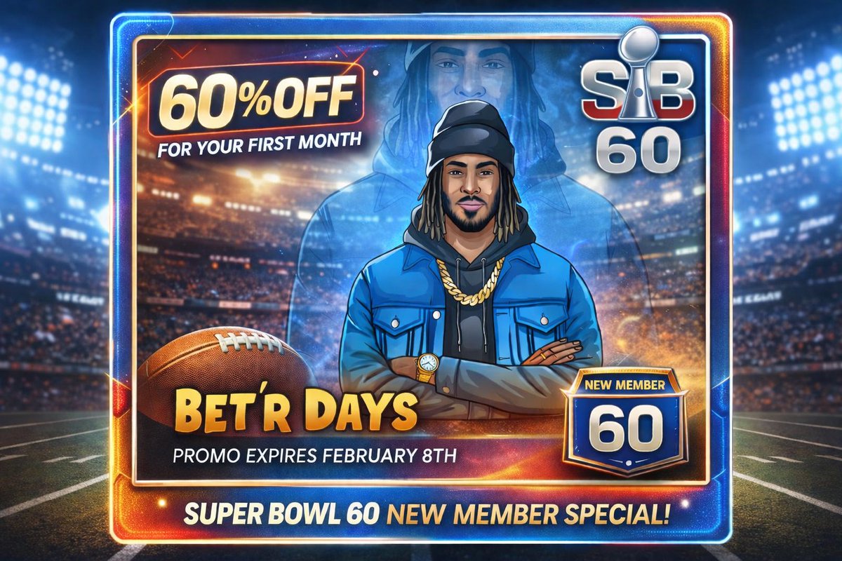 🏈 SB60 NEW MEMBER SPECIAL 🏈

60% OFF your first month with #BetrDays

What you get: 
📊 Daily Data-driven betting analysis
🔥 NFL • NBA • Soccer • More
🎯 High-level reads for Super Bowl week

dubclub.win/r/p/pri-6nsmp/…

⏰ Offer expires 2/8 — no extensions