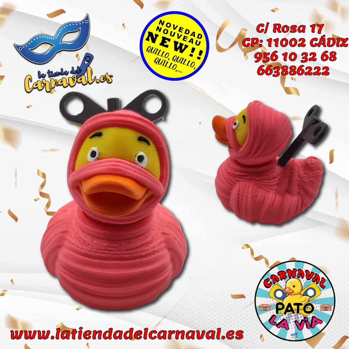 🎭🦆 ¡La colección Carnaval Pato La Vía sigue creciendo!

Nuestro Pato Carnavalero en 3D no es solo decoración: es puro espíritu del Carnaval de Cádiz.

Y encima estás al 3x2 😱

latiendadelcarnaval.es/categoria/pato…

#latiendadelcarnaval #cadiz #carnavaldecadiz