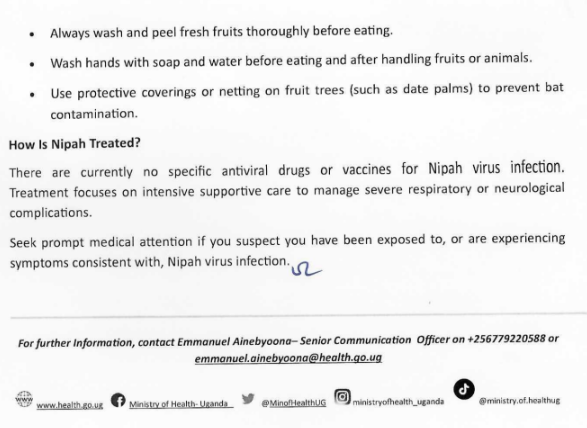 <a href="/MinofHealthUG/">Ministry of Health- Uganda</a> Press Release dispelling the Deep fake video claiming an outbreak of Nipah Virus. 
<a href="/olaro_charles/">Olaro Charles</a> #fakenews