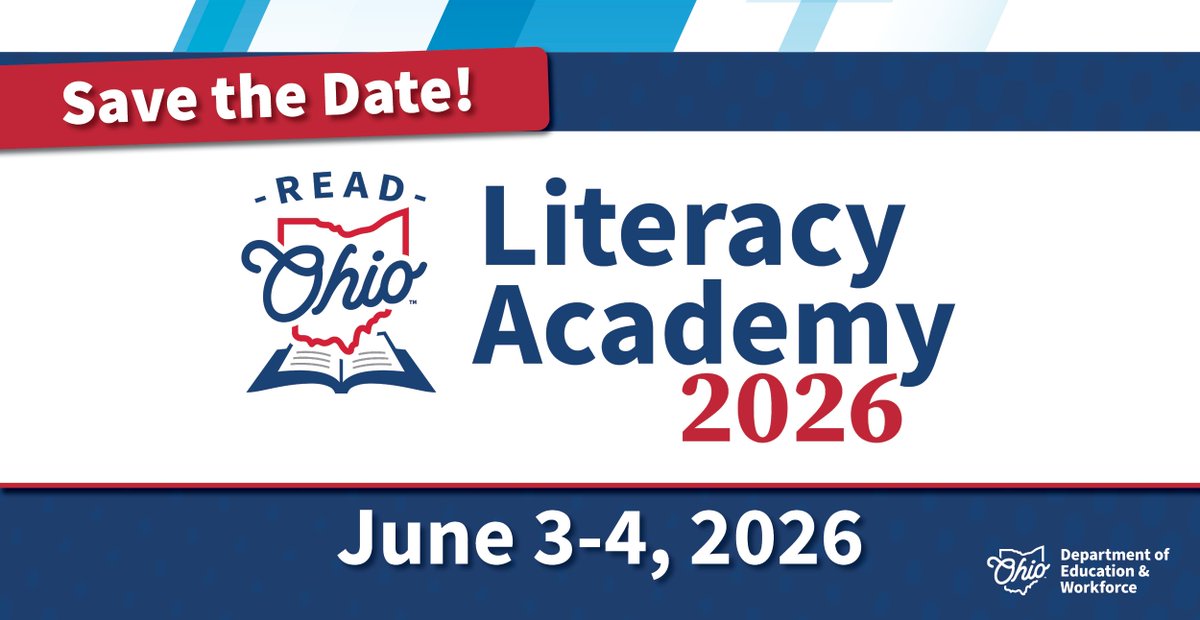 OHEducation's tweet photo. Save a spot on your calendar for this year’s ReadOhio Literacy Academy being held June 3-4 in Columbus. The event will feature sessions on advancing literacy and teacher leadership.

Details: https://t.co/CY2tWtNmdm https://t.co/hPy2mZOsOk