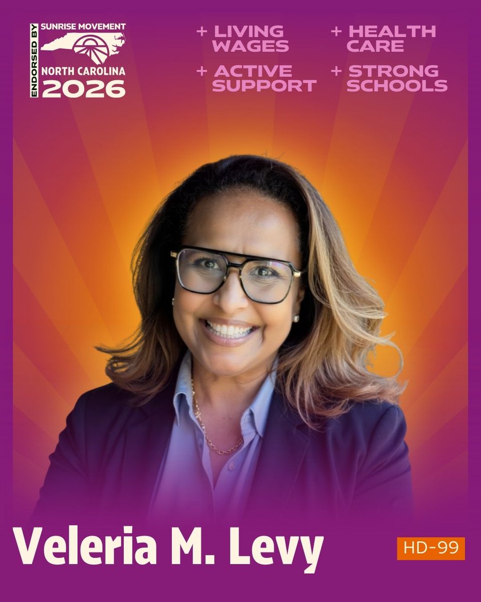 sunrisemvmtnc's tweet photo. Sunrise Movement NC endorses Veleria M. Levy for NC House District 99. #GreenNewDeal #SunriseMovementNC https://t.co/Lb4zw2ZEDs