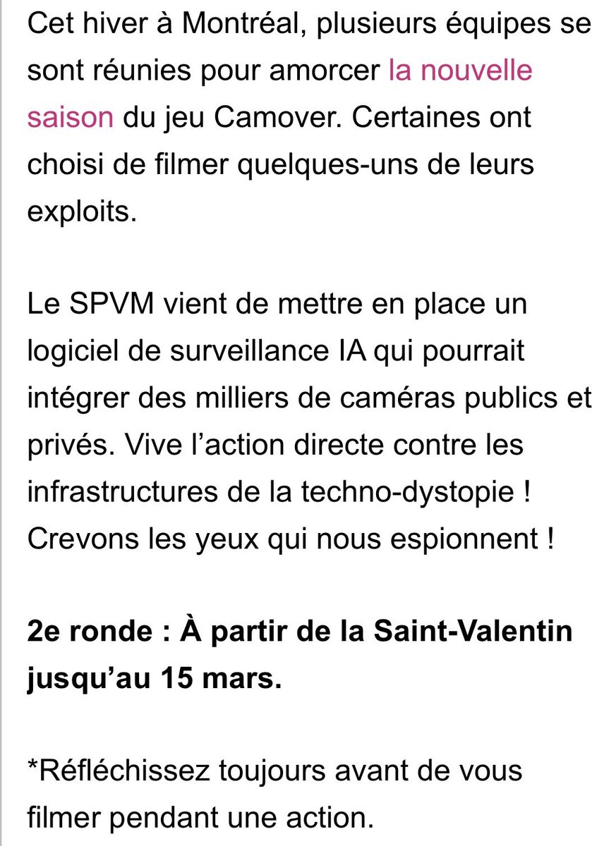 mmpapeurmmpamal's tweet photo. [Montréal]

À bas les caméras : #CamOver 2026

« Cet hiver à Montréal, plusieurs équipes se sont réunies pour amorcer la nouvelle saison du jeu Camover. »

https://t.co/VCpClz1WCz https://t.co/hL2gj7WYQy