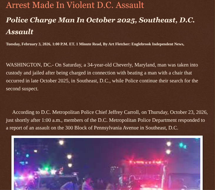 ArtFletcher9's tweet photo. Arrest Made In Violent D.C. Assault https://t.co/N8zFcxx6gr via @Englebrooknews #WashingtonDC #SoutheastDC #Update #assault #arrest #Maryland #CheverlyMD #Charged @wireless_step @HRG_Media @LodiNJNews @Fordmb1953 @SarahGeving1 @Shannon96574094 @Daytobehappy @janninereid1 @gator4kb18 @MichelleF_35 @TrumpWasRite2 @KathyKbrose @RobGerundo @JimBobW49