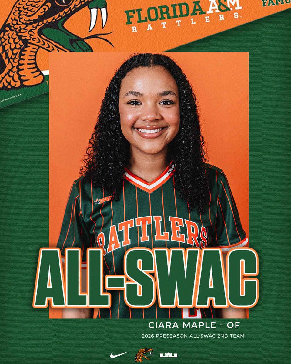FAMU_Softball's tweet photo. ๐ฃ๐ฟ๐ฒ๐๐ฒ๐ฎ๐๐ผ๐ป ๐๐น๐น-๐ฆ๐ช๐๐ !
SWAC Pitcher of the Year - Amari Brown
All-SWAC 1st Team - Zoryana Hughes - P
All-SWAC 2nd Team - Ciara Maple - OF
All-SWAC 2nd Team - Samantha Smith - P
All-SWAC 2nd Team - Jamison Townsend - DP
All-SWAC 2nd Team - Amari Brown - P
#FangsUp https://t.co/OC1s6c0fUj