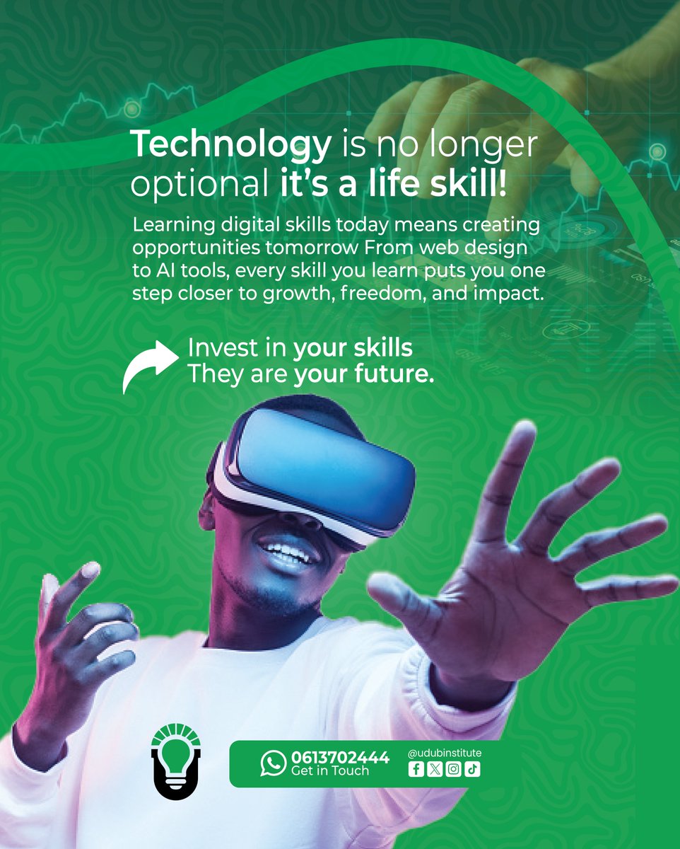 UdubInstitute's tweet photo. Teknolojiyaddu maanta ma aha ikhtiyaar ee waa xirfad nololeed.
Barashada xirfadaha digitalka ah maanta waxay kuu abuureysaa fursadaha berri.
Laga bilaabo web design ilaa AI tools, xirfad kasta oo aad barato waxay kuu dhoweyneysaa horumar, xorriyad, iyo saameyn.
#udubinstitute https://t.co/2ZojPWyOVF