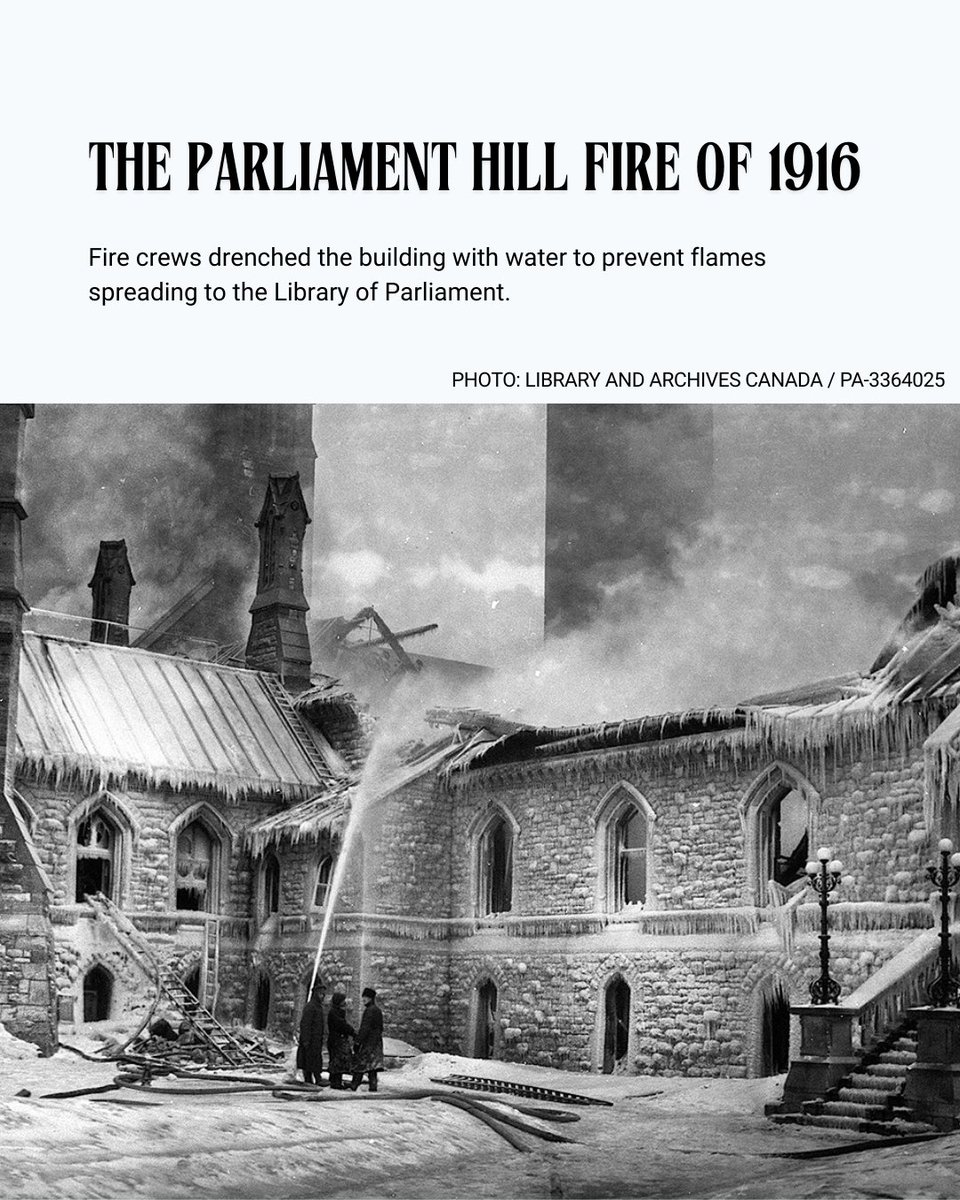 SenateCA's tweet photo. (1/2) Today marks the 110th anniversary of the fire that reduced the original Centre Block to ashes in just three hours. Explore the events that unfolded during this historic moment. 👇

#SenCA #CdnHist @LibraryArchives https://t.co/GdkOF83kPC