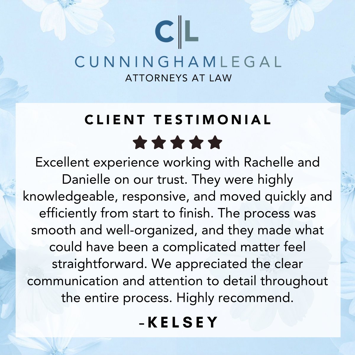 CunninghamLegal's tweet photo. Kelsey, thank you so much for your kind words! We’re thrilled to hear that our team made the process smooth and straightforward for you. Your recommendation means a lot to us! https://t.co/UrNWxqbvtX