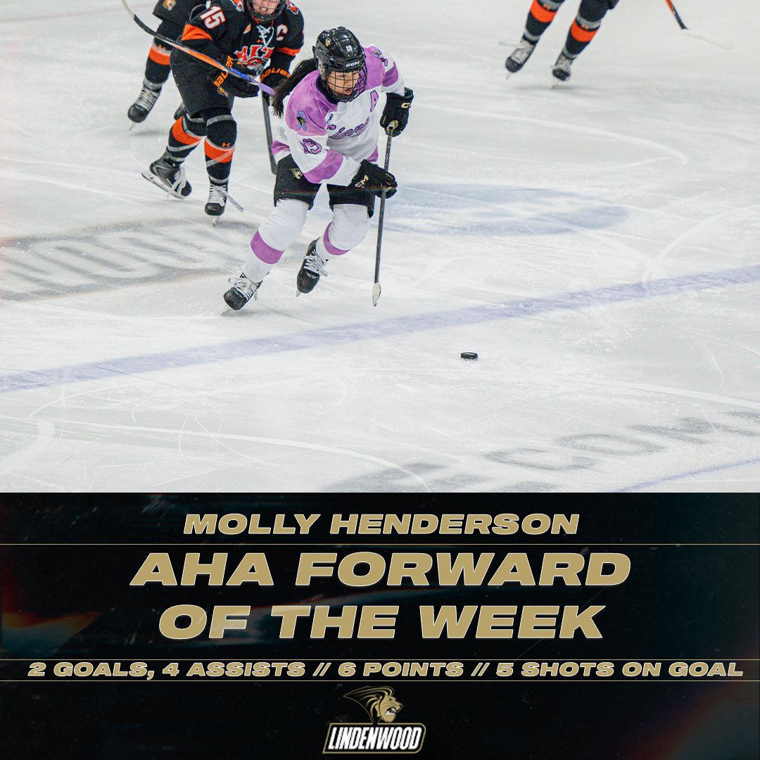 3️⃣ players from the <a href="/LU_Hockey/">NCAA Lindenwood Women's Hockey</a> 🦁🏒 team have been named the AHA Players of the Week for their respective performances against RIT over the weekend. 

The Lions have now had 6️⃣ different players win an AHA award this season ‼️

📕| tinyurl.com/bdhb7be9

#TheHuntBegins