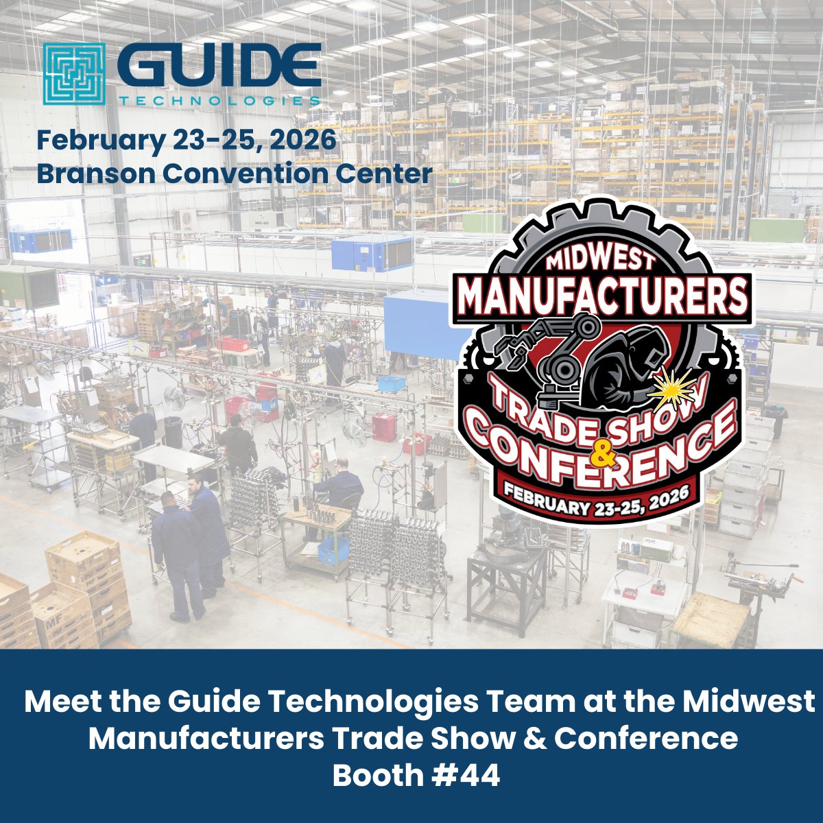 GuideTechSvc's tweet image. Guide Technologies is excited to attend the Midwest Manufacturers Trade Show and Conference from February 23–25, 2026. Visit us at Booth #44!

Will we see you there? 

#GuideTechnologies #Infor #ERP #CSI #Manufacturing