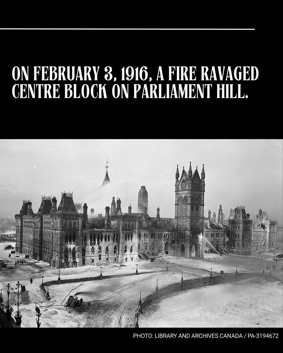 SenateCA's tweet photo. (1/2) Today marks the 110th anniversary of the fire that reduced the original Centre Block to ashes in just three hours. Explore the events that unfolded during this historic moment. 👇

#SenCA #CdnHist @LibraryArchives https://t.co/GdkOF83kPC