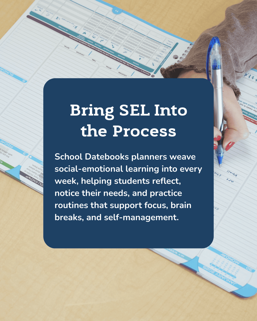 Short, planned brain breaks in a planner help kids refocus, remember more, and manage stress, while building lifelong SEL and organization skills.
​
Read the full article on our site: schooldatebooks.com/use-a-planner-….

#planner #datebook #agenda