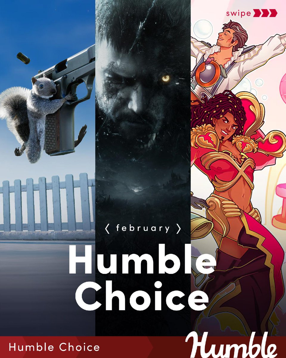 humble's tweet photo. Humble Choice for February is here! Get a slew of exciting titles including:

- Resident Evil Village
- Date Everything!
- Squirrel with a Gun
- and more! | https://t.co/RHcPD9Flei https://t.co/KWIgXCF6Bc