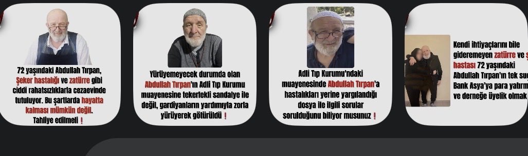 nisannw's tweet photo. 72 yaşındaki bir insanın bünyesi bu kadar ağır ilaçları ve cezaevi stresini kaldırmıyor. Abdullah Tırpan için her geçen gün, geri dönülemez bir sağlık kaybı demektir.

AbdullahTırpana ATKEngeli https://t.co/reXVw2S2Qa