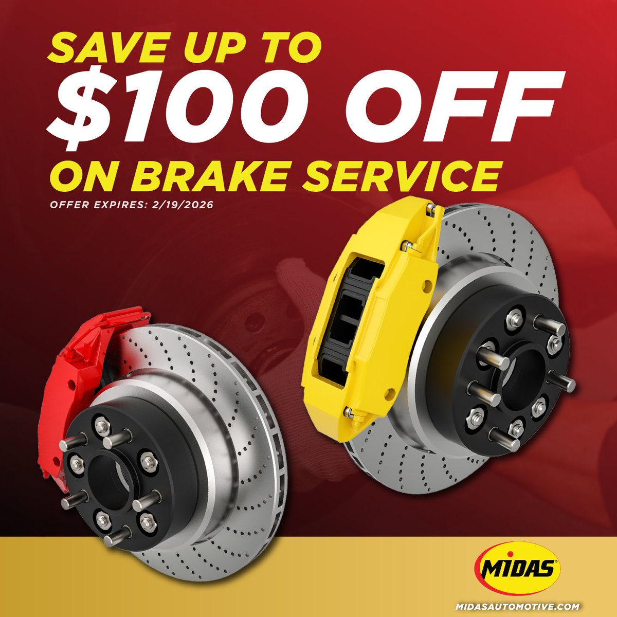 Reliable Stopping Power! 🛑🛡️

Safety is our priority. If you notice squeaking or a change in braking, come in for a Free Brake Check and up to $100 off brake service ($50/axle). Offer expires 02/19/2026.

Visit Midas: midasautomotive.com

#FreeBrakeCheck