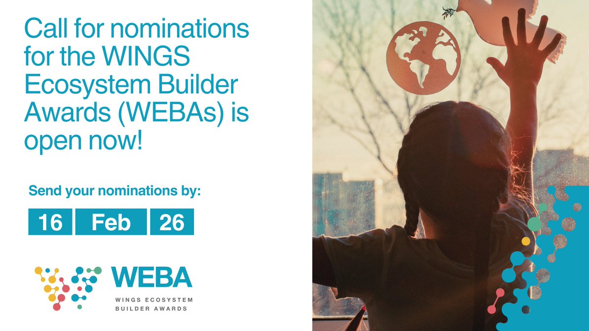 wings_info's tweet photo. Behind every effective philanthropic effort is an ecosystem that enables it & the WINGS Ecosystem Builder Awards (WEBAs) recognise organisations & funders strengthening philanthropy’s support ecosystems. Nominations are now open for #WEBAs!
👉: https://t.co/Nnza5viAtS https://t.co/TVeg8bdQCw