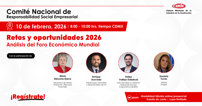 Afiliados_CMIC's tweet photo. Asiste a la Reunión Mensual del Comité de Responsabilidad Social Empresarial de #CMIC

🔖 Modalidad: Híbrida (Presencial - Online) 

📌 En esta ocasión abordaremos las perspectivas del 2026 de acuerdo a los retos y oportunidades que se visualizan bajo el "Análisis del Foro Económico Mundial"

📝 Regístrate: https://t.co/DD0iXYmocq

#RSE #GenerarValor #Construcción