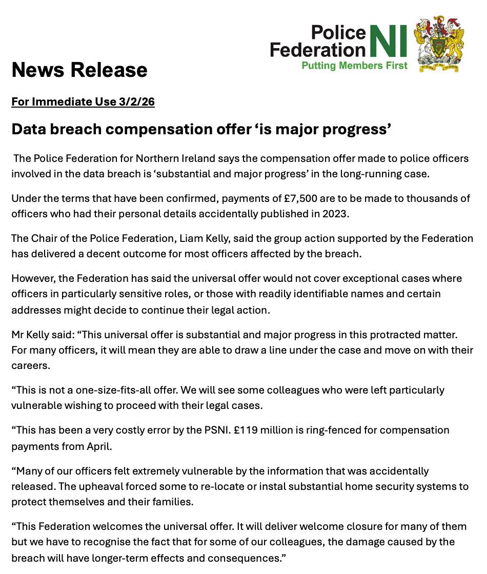 Police Federation for Northern Ireland tweet media