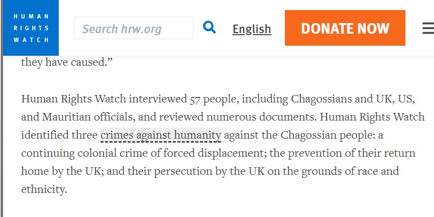Novel? <a href="/hrw/">Human Rights Watch</a> found in 2023 denial of a return to amount to a crime against humanity in Chagos. This is based on <a href="/IntlCrimCourt/">Int'l Criminal Court</a> precedent. Other reports echoed the analysis. Are you calling on HRW to retract a report for its first-time ever or it just different rules for Palestine?