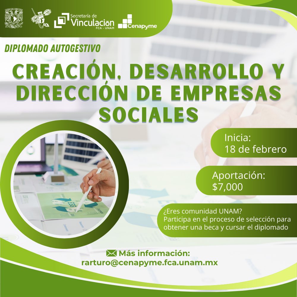 🎓 Diplomados Autogestivos CENAPYME FCA.
Aprende a tu ritmo y fortalece tus habilidades en distintas áreas.
Inicio: 18 de febrero
cenapyme.fca.unam.mx/diplomados.php