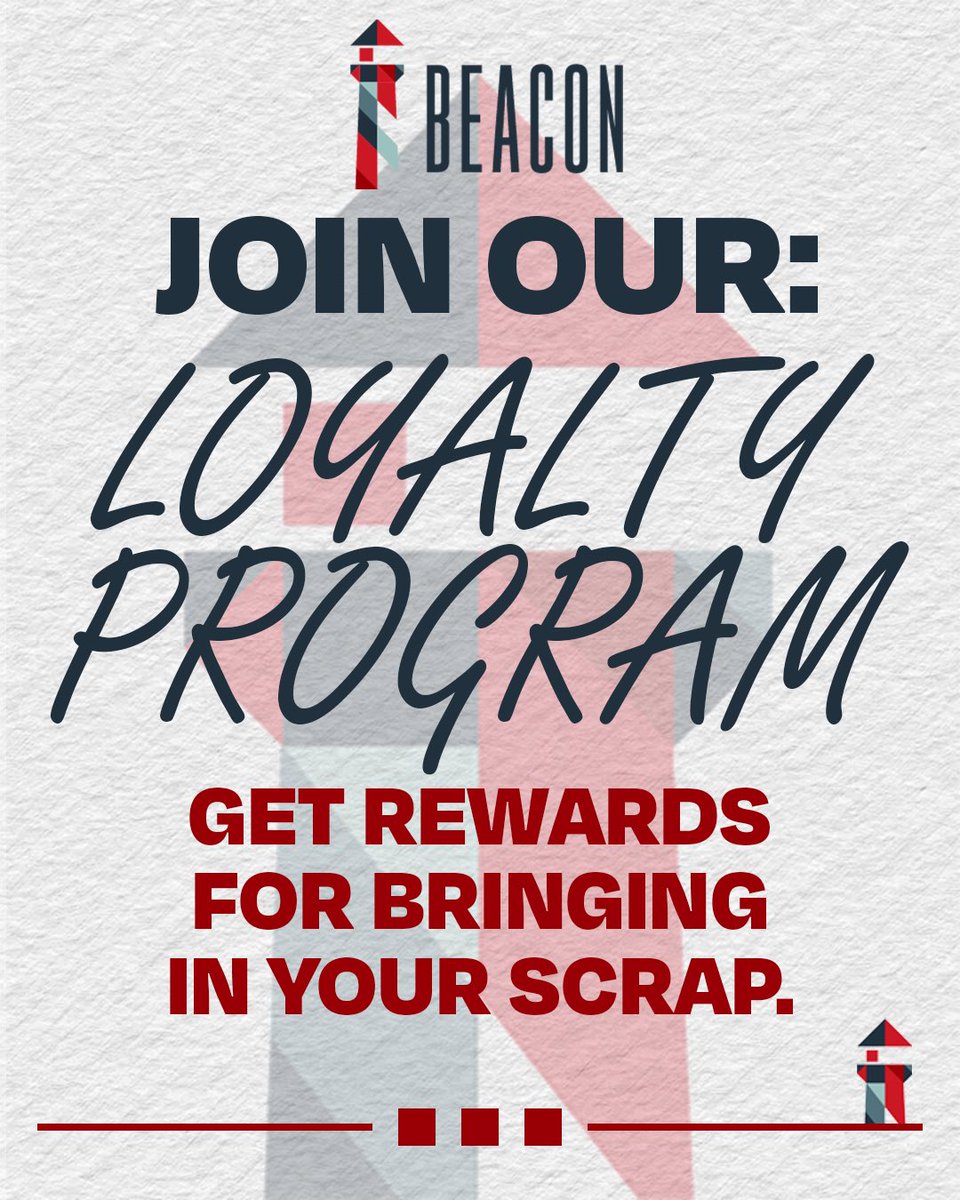 BeaconRecycling's tweet photo. 🤝 𝗟𝗢𝗬𝗔𝗟𝗧𝗬 𝗣𝗥𝗢𝗚𝗥𝗔𝗠

Looking to get rewards for bringing in your scrap to one of our retail scale buying locations? Ask our Scalebuyer to get you signed up on our loyalty program upon your next visit. 

#beaconrecycling #recycling #scrap #loyalty https://t.co/PlwFh4Oqq5