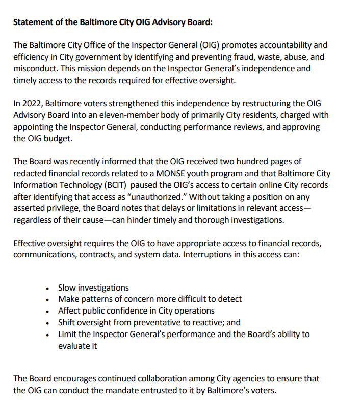 Baltimore City OIG tweet media