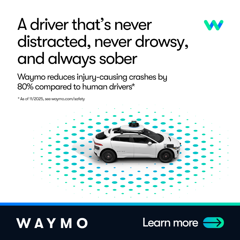 Waymo's tweet photo. Designed to follow all traffic laws and always obey speed limits, Waymo is already making roads safer in major U.S. cities, reducing injury-causing crashes with pedestrians, cyclists, and motorcycles, compared to the average human driver.