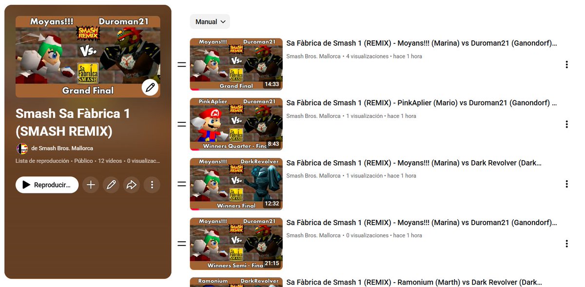 ¡Ya tenéis los VODs de Smash Remix de Smash Sa Fàbrica 1 publicados en el canal de Youtube!

Podéis verlos en esta lista de reproducción: youtube.com/playlist?list=…

¡Muchas gracias a todos por seguirlo y participar!

#SmashRemix