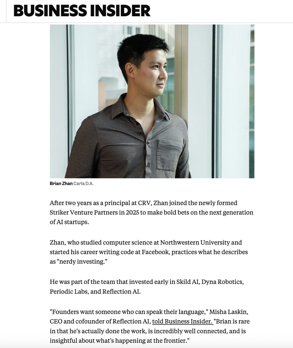 Grateful to be featured in Business Insider's Rising Stars list, and even more grateful to the founders who took a bet on me early and everyone who's helped along the way. Special thanks to <a href="/thebenbergman/">Ben Bergman</a> for the recognition.