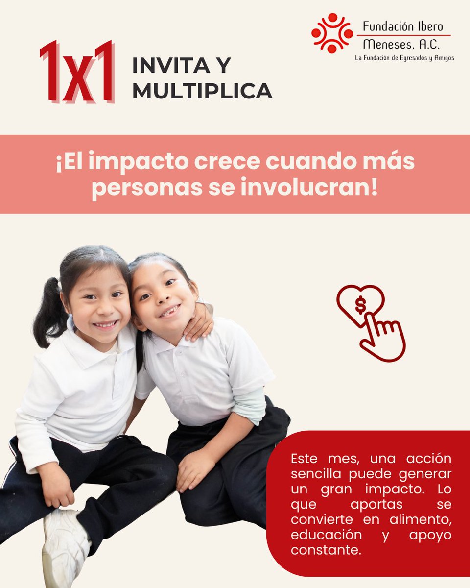1x1 · Invita y multiplica

En febrero hablamos mucho de amistad, de vínculos y de cercanía. ❣️ Pero también podemos hablar de cómo esos vínculos se convierten en impacto real.

🔗 Súmate aquí: landings.afrus.org/1x1