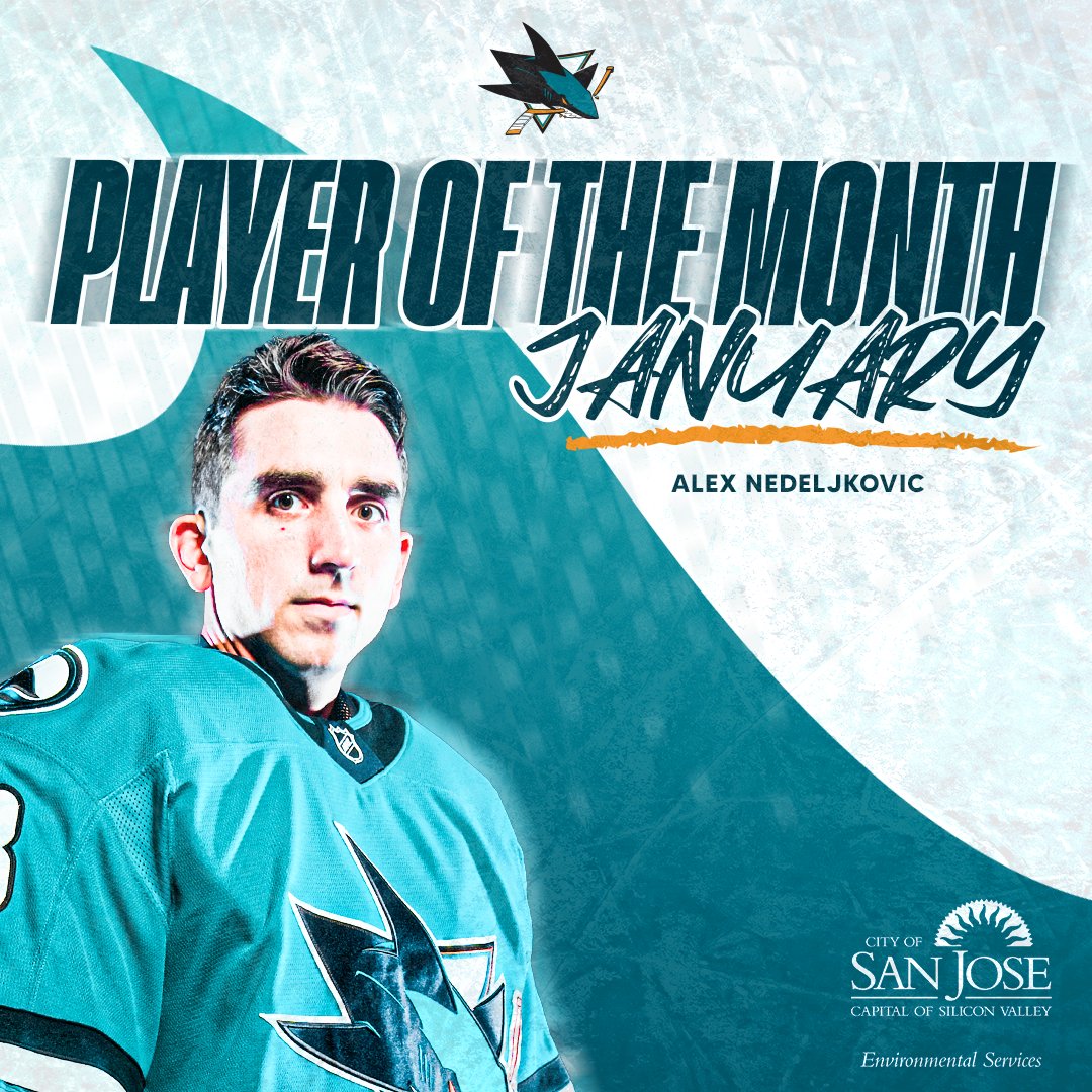 SanJoseSharks's tweet photo. 🥁 January's Player of the Month is.... Alex Nedeljkovic! 

@sjenvironment | #TheFutureIsTeal https://t.co/s0SUmHtHD9
