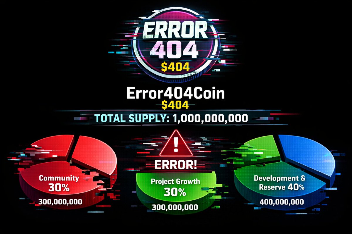 Error404Coin1's tweet photo. 🚨 ERROR 404 COIN – $404 🚨
🪙 Total Supply: 1,000,000,000
👥 Community: 30%
🚀 Project Growth: 30%
🛠️ Development & Reserve: 40%
Built for community.
Powered for growth.
⚠️ If you’re early… you’re not lost.
#Error404Coin #404Coin #Crypto #Web3 #Solana https://t.co/BybQfROA9a