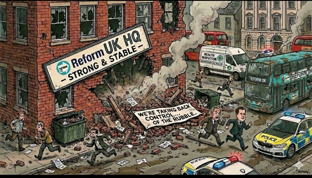 ThomasEvansAdur's tweet photo. In a single day has a political party ever had as disastrous a day as Reform has today?

- Farage caught out lying about Conservative Party opponent, even being called out by some of his own party members.

- Zia Yusuf, Reform Head of Policy, caught out lying about Conservative Party opponent. 

- Reform called out for seemingly being silent on Peter Mandelson scandal.

- Robert Jenrick seemingly outed for creating a Twitter account and website following Conservative Party leadership defeat to undermine the elected leader.

- Nigel Farage swept up in Epstein file leak potentially including an image with him embracing Epstein himself. 

- Reform flip flopping on primary economic policy pledge to scrap two child benefit cap after previously scrapping their entire 2024 so-called "Contract With The People".

- Multiple @reformparty_uk tweets unearthed from council elections where they promised to cut council tax (Reform are among those with the highest tax hikes)

- Reform Mayor Andrea Jenkyns has car crash debate on @JeremyVineOn5 where she threatens to walk off.

- Reform also embroiled in scandal with numerous party members subjecting Conservative Party by election candidate in Gorton and Denton to homophobic and sexist abuse.

- Reform candidate in Gorton and Denton caught  deliberately lying about his background on Twitter resulting in him deleting tweets to cover it up.

- Multiple Reform councillors resign from the party either going independent or switching to @_AdvanceUK.