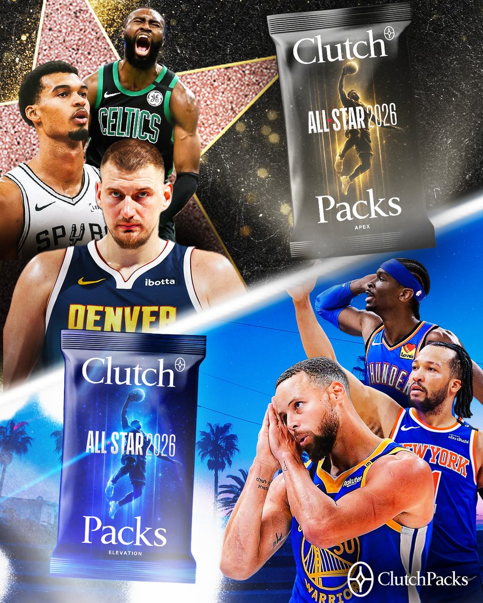 ClutchPacks_io's tweet photo. 🚨 NBA ALL-STAR PACKS NOW AVAILABLE 🚨

Our limited edition pack is live to celebrate the 2026 NBA All-Stars, packs priced at $50 and $350

Rip your ASG pack here: https://t.co/BDRI8UCBJ2 https://t.co/X2pnKk3K2Y