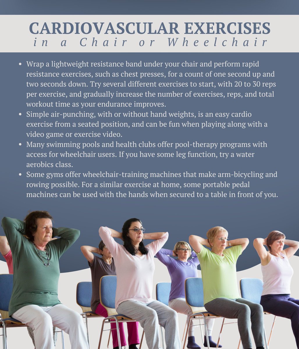 rushalzheimers's tweet photo. Cardiovascular exercise is an important part of maintaining physical health. For people with limited mobility or injury, chair exercising may be a great option.

Be sure to discuss the benefits of #SeatedExercise with your healthcare provider and develop an exercise plan. https://t.co/SseY3LC6MH