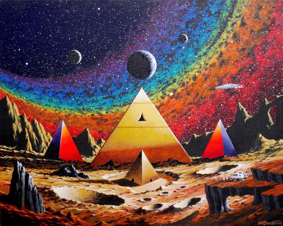 Sci-fi pyramids by Noriyoshi Ohrai, Peter Knifton, Robert McCall, Steve R Dodd